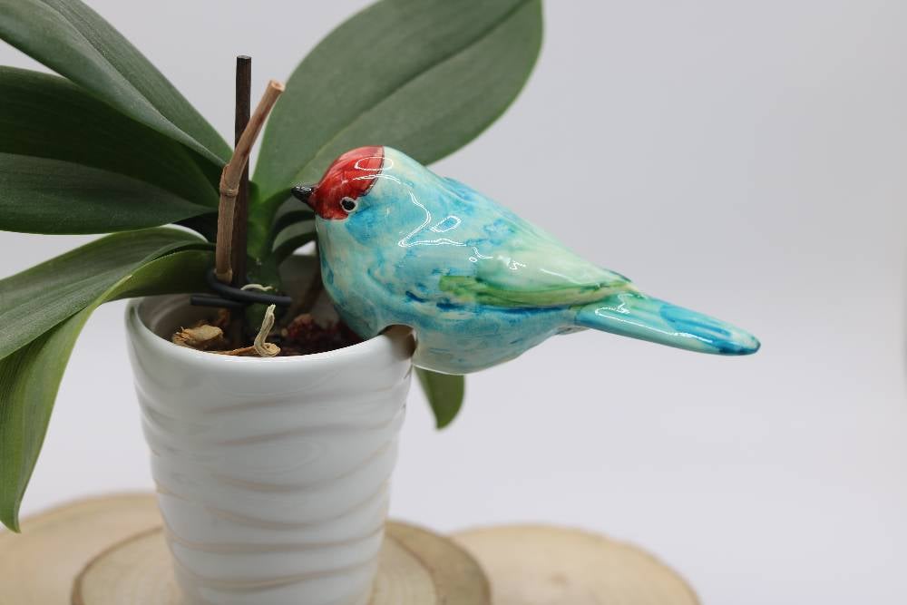 Handmade Ceramic Chickadee Bird Pot Hangers from Provence - Cera d'Art Garden Decor