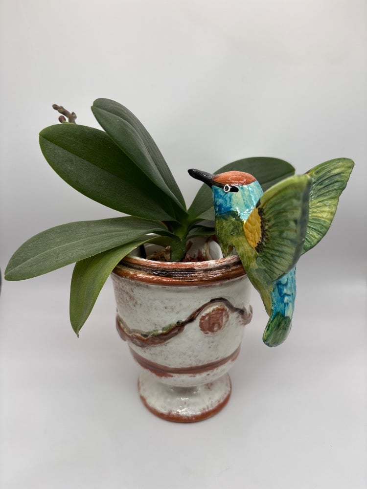 Handmade Ceramic Hummingbird Pot Hangers from Provence - Cera d'Art Garden Decor