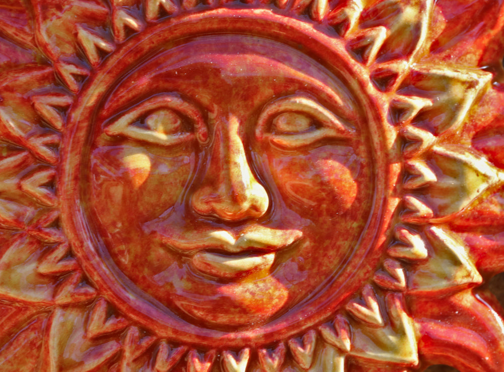 Decorative French Artisan Red Ceramic Cicada Pocket Sun Face from Provence by Cera d'Art