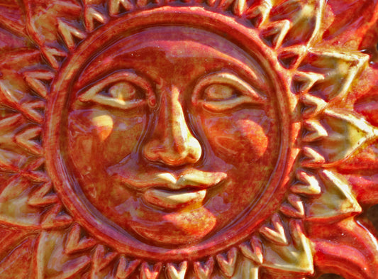 Decorative French Artisan Red Ceramic Cicada Pocket Sun Face from Provence by Cera d'Art