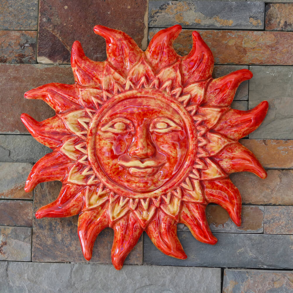 Decorative French Artisan Red Ceramic Face Cicada Pocket Sun from Provence by Cera d'Art 3