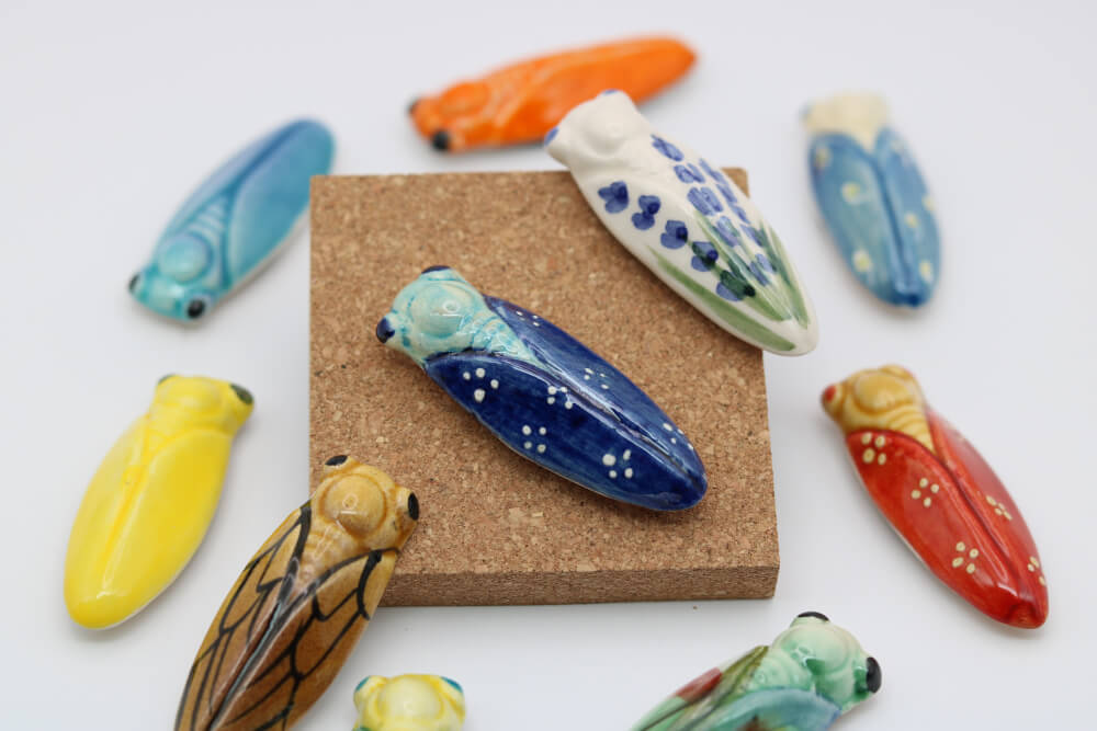 Handmade Mini Ceramic Cicada Refrigerator Magnets from Provence - Cera d'Art Decor 
