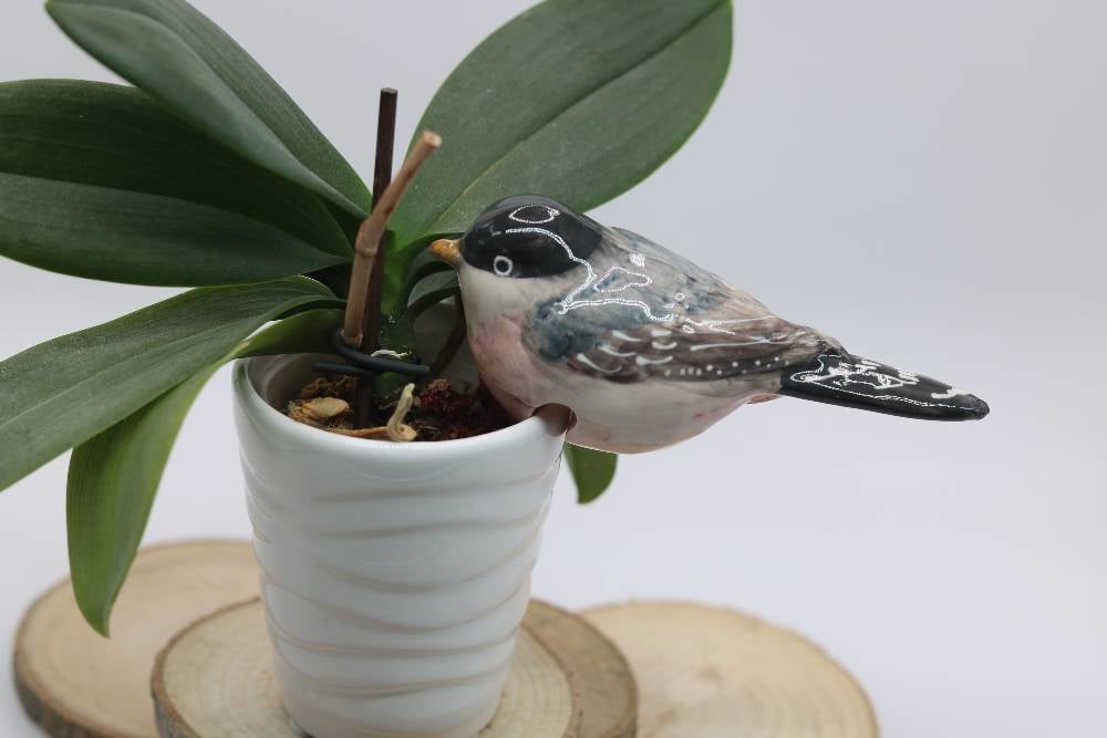 Handmade Ceramic Chickadee Bird Pot Hangers from Provence - Cera d'Art Garden Decor