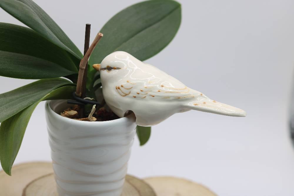 Handmade Ceramic Chickadee Bird Pot Hangers from Provence - Cera d'Art Garden Decor