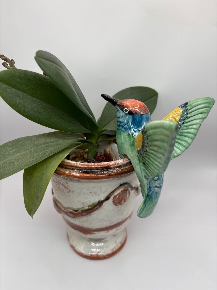 Handmade Ceramic Hummingbird Pot Hangers from Provence - Cera d'Art Garden Decor