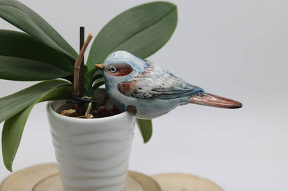 Handmade Ceramic Chickadee Bird Pot Hangers from Provence - Cera d'Art Garden Decor