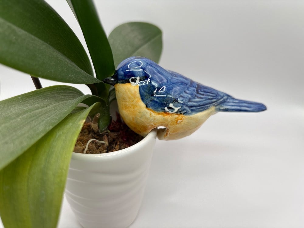 Handmade Ceramic Chickadee Bird Pot Hangers from Provence - Cera d'Art Garden Decor